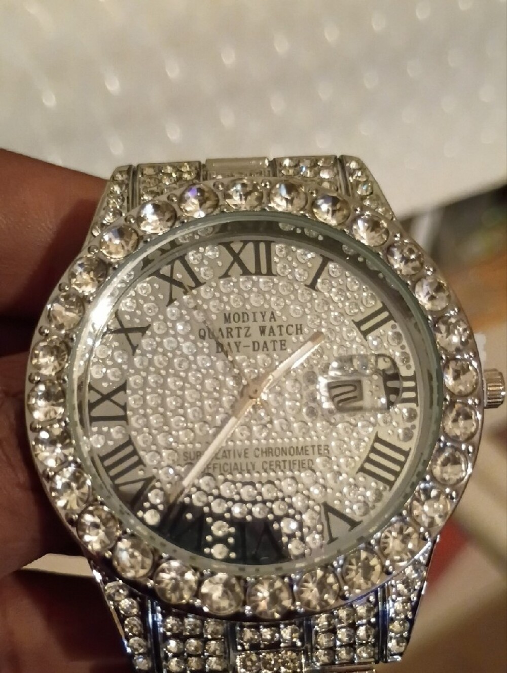 Men's Silver Crystal-Accent Bracelet Watch
